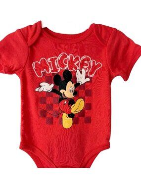 Disney Mickey Mouse Short Sleeve Onesie Romper Size 12M Red NEW WITH TAGS